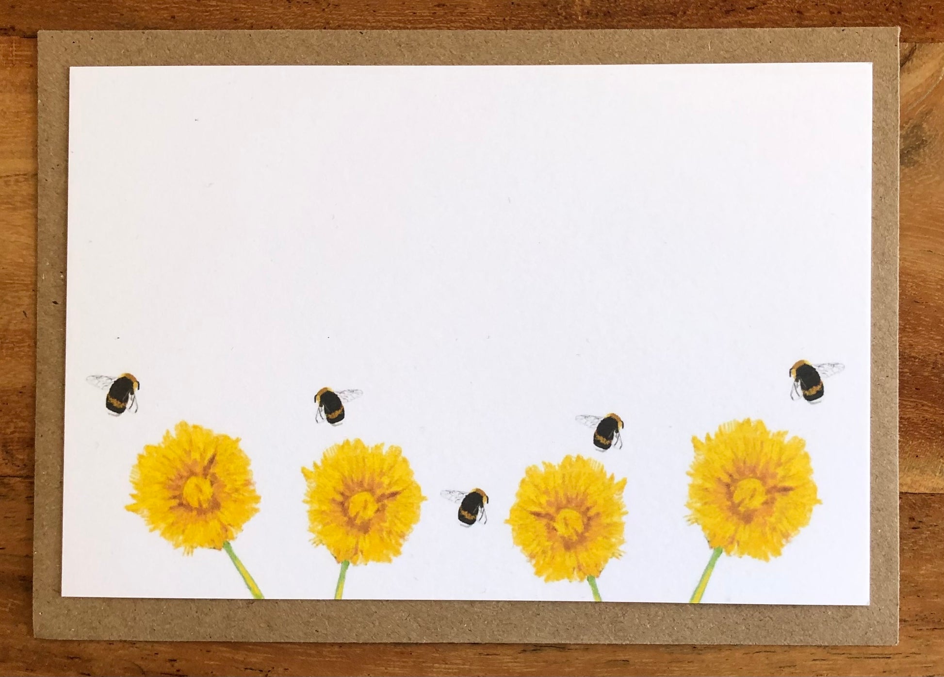Detailed view of hand-drawn Dandelion British wildflowers on sustainable notecard