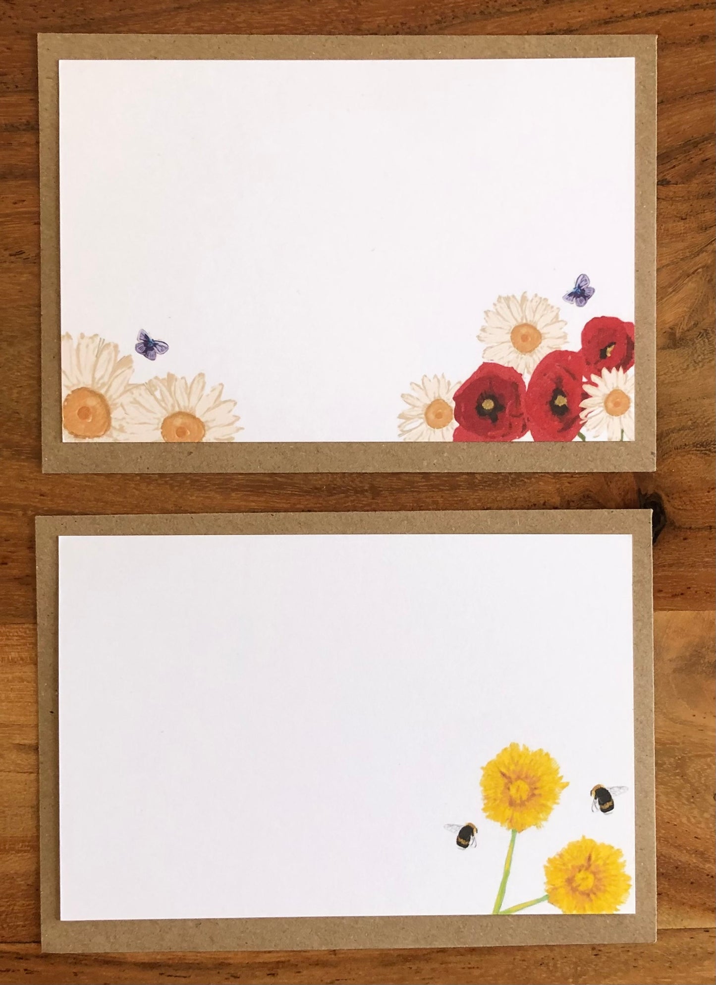 Interior view of wildflower notecard showing ample writing space on recycled cardstock