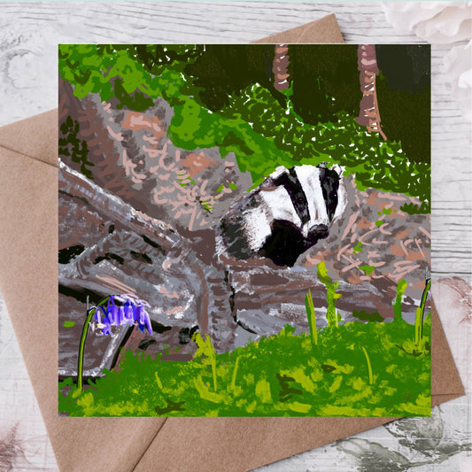 British Badgers in the Woods Greeting Card