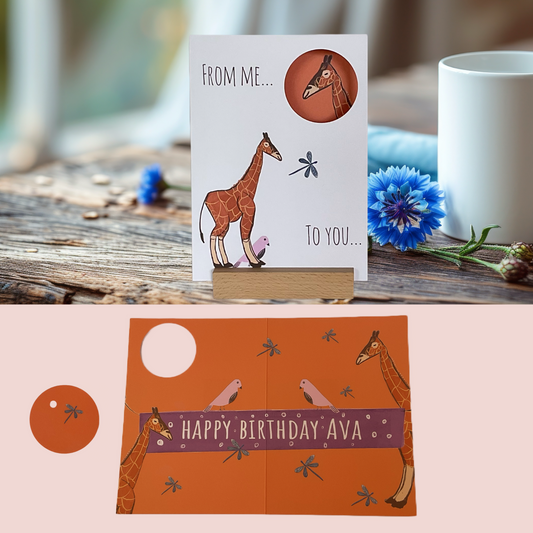 Personalised giraffe birthday card for child, son, daughter, toddler, grandchild, granddaughter, grandson / fun Giraffe child birthday card