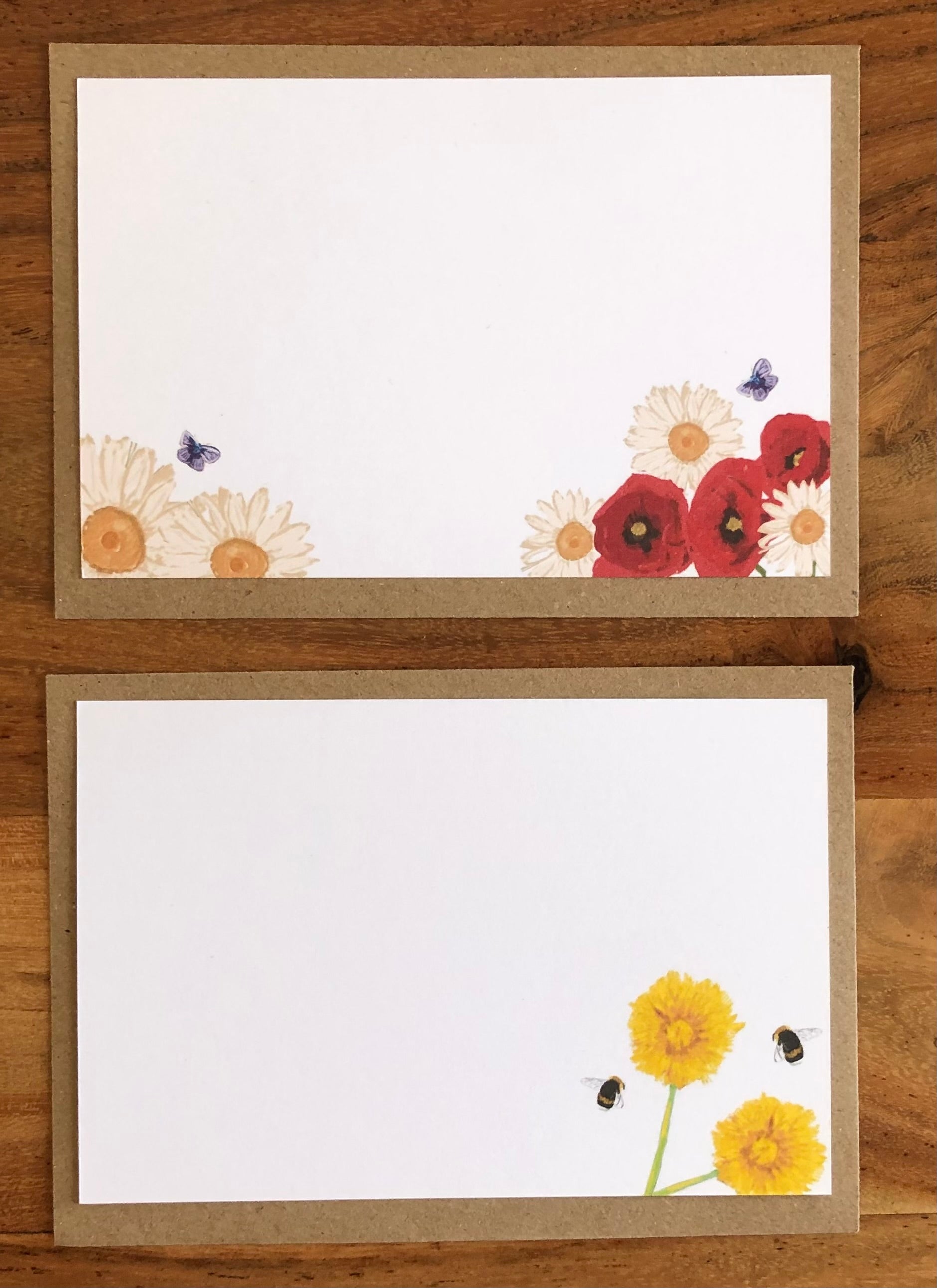 Interior view of wildflower notecard showing ample writing space on recycled cardstock