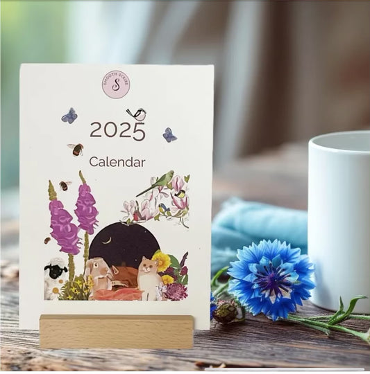 Beautiful hand drawn 2025 nature desk calendar